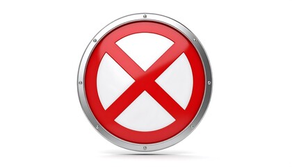 Fototapeta premium Red Cross Symbol in Circle with Chrome Border on White Background