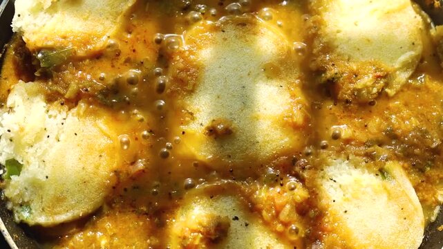 South Indian breakfast food idli with sambar