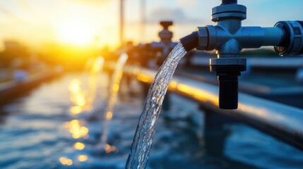 Innovative Green Technology for Water Management Urban Water Supply Systems Dynamic Flow Analysis Modern Infrastructure Sunrise Perspective Sustainable Solutions