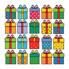 "Colorful Gift Box Icons Set for Celebration and Holiday Design"


