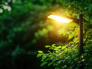 Innovative Green Technology for Urban Lighting Solutions City Park Digital Photography Natural Environment Close-Up View Sustainable Innovation and Eco-Friendly Designs