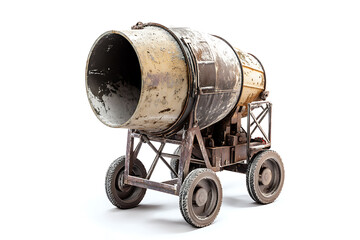 Vintage industrial cement mixer on wheels