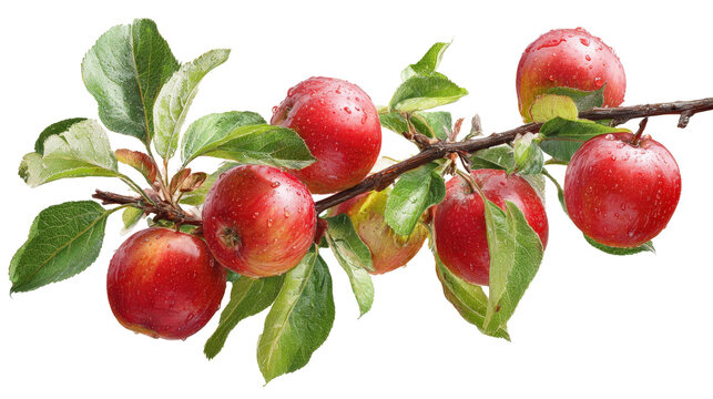 Close-up of apple tree branch with fresh apples top view isolated on a Transparent background, PNG file. - Powered by Adobe