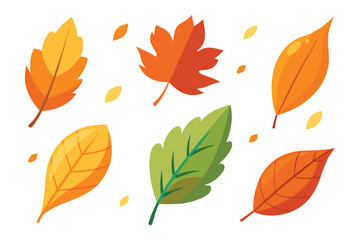 Fototapeta premium Falling leaves set isolated flat vector illustration white background.