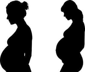 Two pregnant women side by side in profile silhouette against a white background