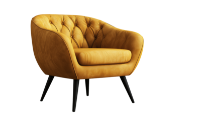 Stylish Suede texture, mustard yellow accent chair for cozy interiors modern home decor living room elegant design comfortable seating