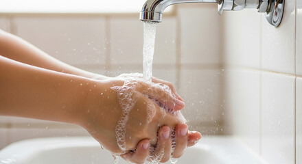 Close-Up of Hands Washing with Soap Under Running Water for Global Handwashing Day