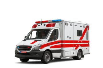 A modern ambulance vehicle equipped with emergency lights, ready to respond to medical emergencies and save lives.