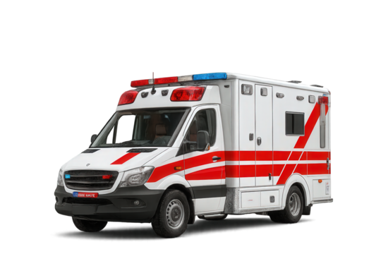 A modern ambulance vehicle equipped with emergency lights, ready to respond to medical emergencies and save lives.