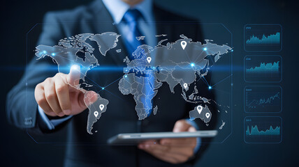 Global business network analysis by executive using digital interface touchpoint