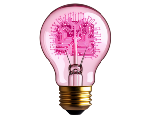 Futuristic Light Bulb with Embedded Pink Artificial Intelligence Circuit
