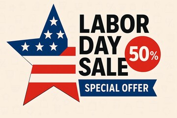 Labor day sale special offer 50 percent off american flag star graphic