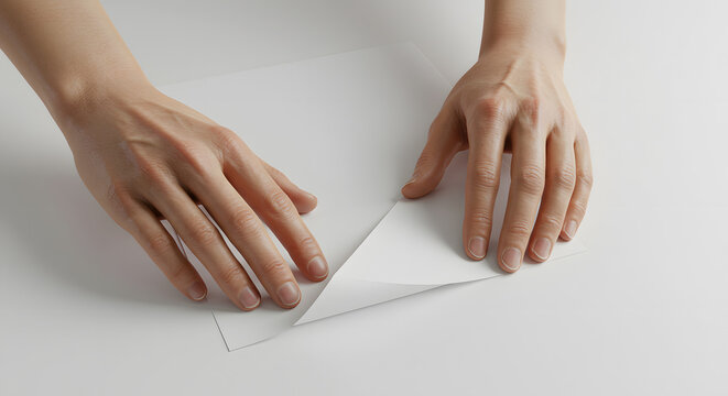 Crafting perfection hands folding crisp white paper creating origami artwork or precise documents now with white background - Powered by Adobe