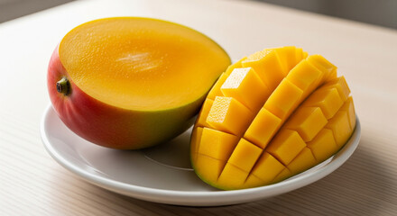 Fresh Ripe Mango Sliced on a Plate