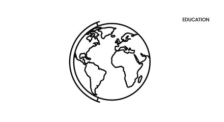Obraz premium A simple black and white line drawing of a globe showing continents and the word education on the side