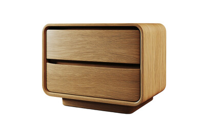A modern wooden nightstand with two drawers and a sleek design. isolated on white background and transparent background