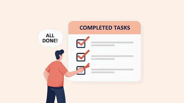 Person checking off tasks on a checklist flat illustration style