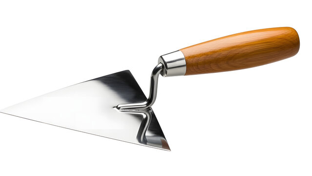 Isolated triangular trowel with wooden handle for construction work on white background tool 100 character on transparent background