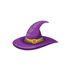  Purple old witch hat isolated flat vector illustration white background.