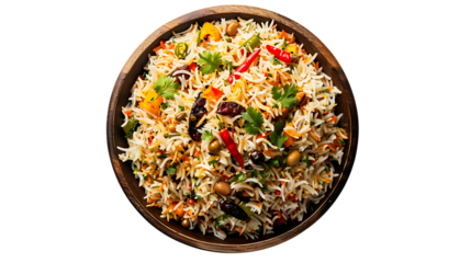 Delicious and tasty biryani isolated on transparent background, a traditional indian dish