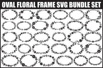 Fototapeta premium Oval Floral Frame SVG Bundle Set