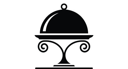 Fototapeta premium gourmet cloche food icon—black silhouette of elegant dish cover on ornate stand, minimalist vector for restaurant or hospitality themes
