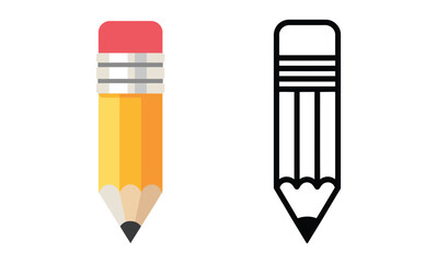 color and outline pencil illustrations side by side, minimalist icon set representing design tools, creativity, or educational themes