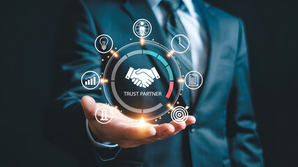 Trust partner handshake icon for business collaboration and strategic alliances