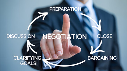 Professional demonstrates negotiation process steps for successful deal close