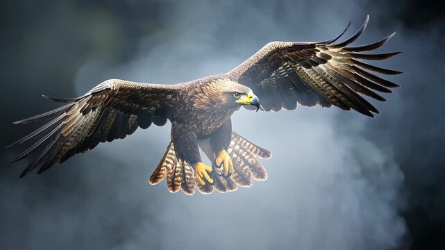 Bird of Prey in Flight over Dark Background