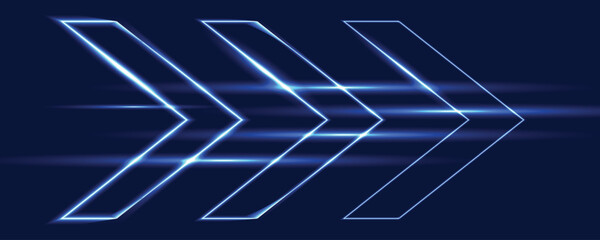 Neon glowing arrow sign on a black background