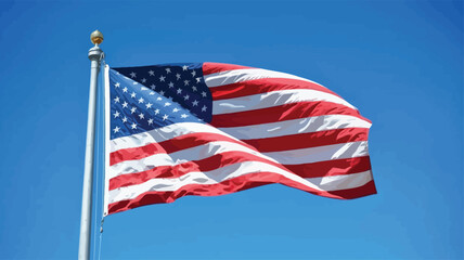 american flag waving against clear blue sky, minimalist national symbol representing freedom, pride, and patriotic spirit