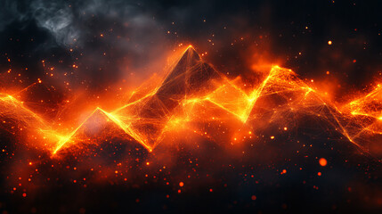 Fiery abstract landscape of burning mountains