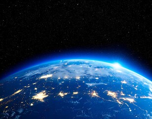 Fototapeta premium Earth seen from space, illuminated with city lights