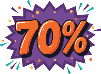 70% hand-drawn pop art curved numbers with explosive comic frame