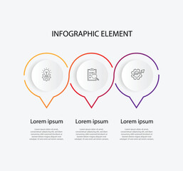 3 step line connected circles with icons. Infographic template vector element 