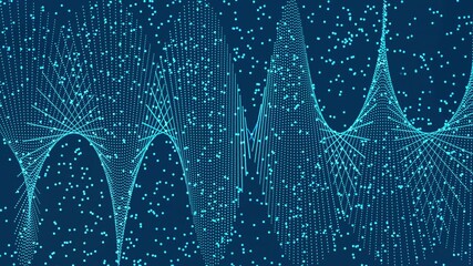 Digital rotating dna reveals a digital visualization of wave patterns formed by dots. - Powered by Adobe