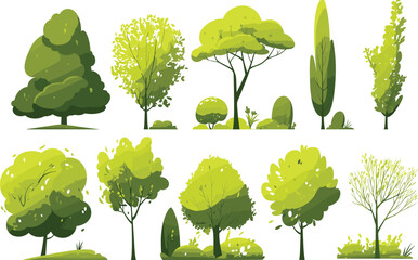 Fototapeta premium A Verdant Symphony of Trees: A vibrant array of lush, stylized trees in various shapes and sizes, creating a lively and artistic representation of nature's beauty.