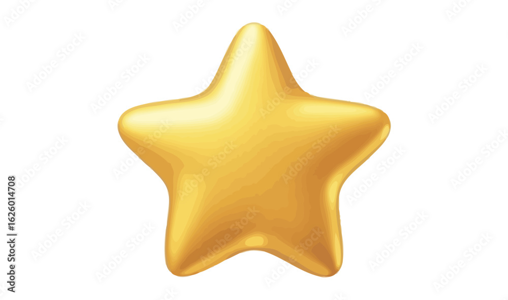 Wall mural golden five-pointed star icon with smooth 3d shading and highlights, minimal vector design represent
