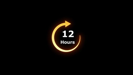 Glowing neon Clock,stopwatch icon.12 hours time circle icon.Animation timer icon with 12 hours. - Powered by Adobe