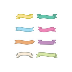 Set 8 of Colorful Ribbon Banner Icons Collection – Various Shapes and Styles for Labels, Badges, and Sale Tags – Flat Design Vector for Promotions, Web, Marketing, and Graphic Templates