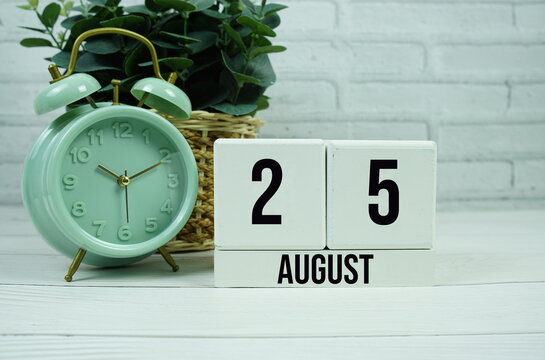 Wooden Calendar Showing the Date of August 25th. Day 25 of August month