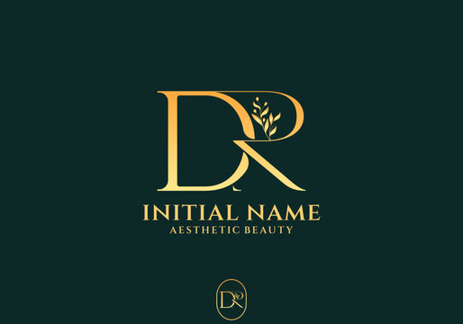 Letter DR Beauty Logo with Flourish Ornament Luxury Elegant Initial Logo Design for Aesthetic Beauty Brand