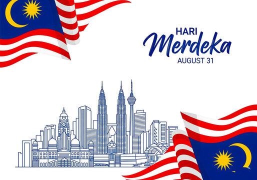 Celebrate malaysia s independence day with a vibrant depiction of the kuala lumpur skyline and national flags waving proudly