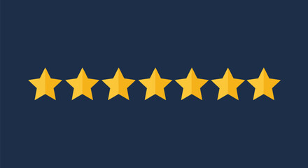 Seven golden stars rating on dark blue background