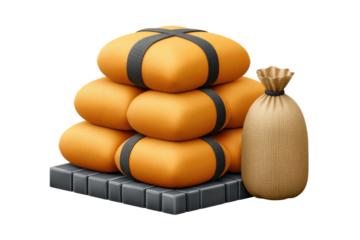 Harvesting rice bales field location graphic design digital art. Isolated on transparent background, png.