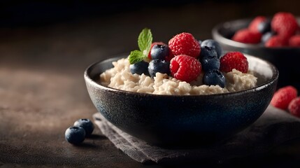 Healthy breakfast bowl of oatmeal with fresh berries