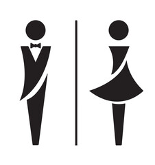 on an white background there is a sign with the direction of the toilets