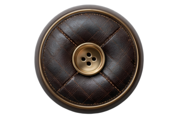 Elegant round leather button studio setup decorative object top view. Isolated on transparent background, png.