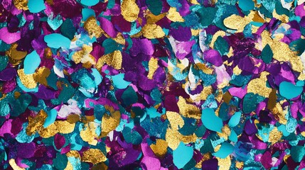 Colorful confetti style background with a mix of vibrant colors like purple teal and gold scattered across the canvas The celebratory design is ideal for invitations to a birthday or festive occasion